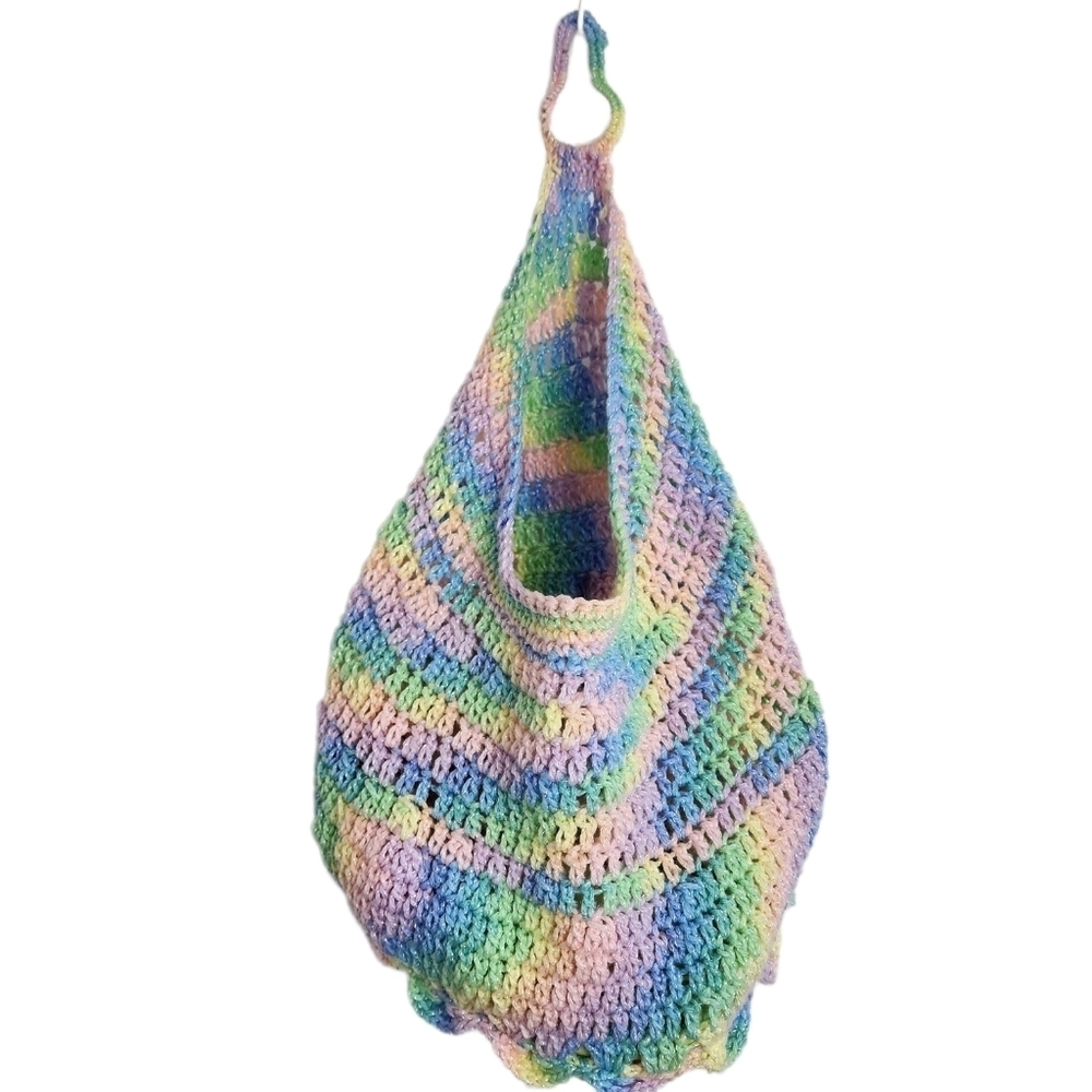 Hand Crochet Multi Color Hanging Basket With Hook  New